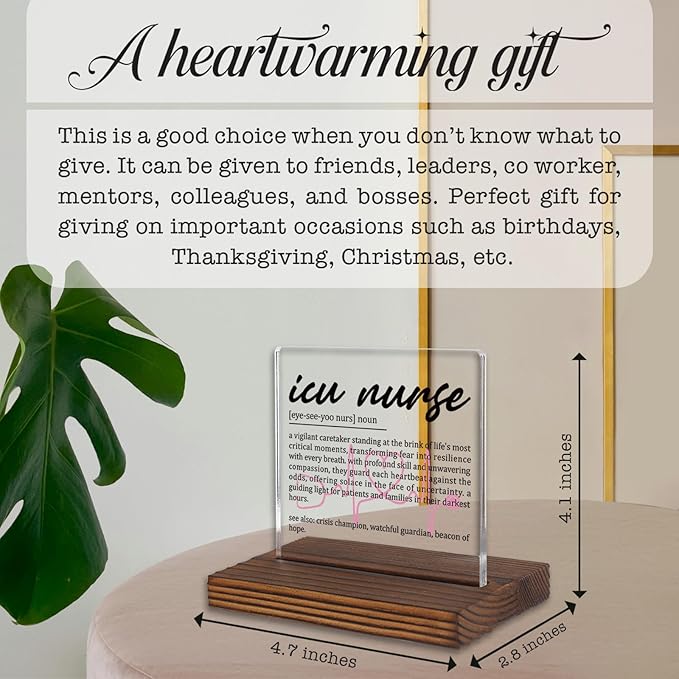ICU Nurse Gifts, Thank You Appreciation Gifts for Critical Care Nurses Week Graduation Birthday Christmas Office Desk Decor Decorative Signs Plaque PA005