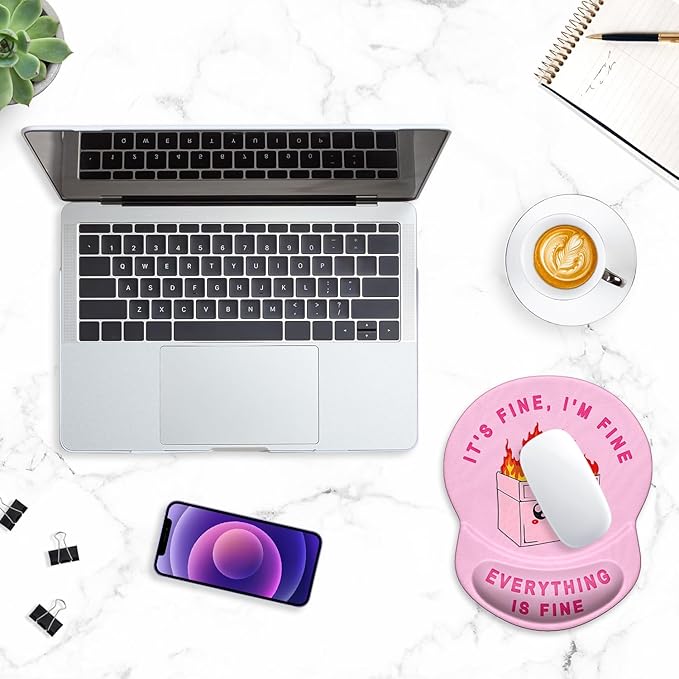 ITNRSIIET Ergonomic Mouse Pad with Gel Wrist Support Small Wrist Rest Smooth Surface Non-Slip PU Base Comfortable Office Supplies Pain Relief, 8.7 x 7.2 inches, Pink Cute Dumpster