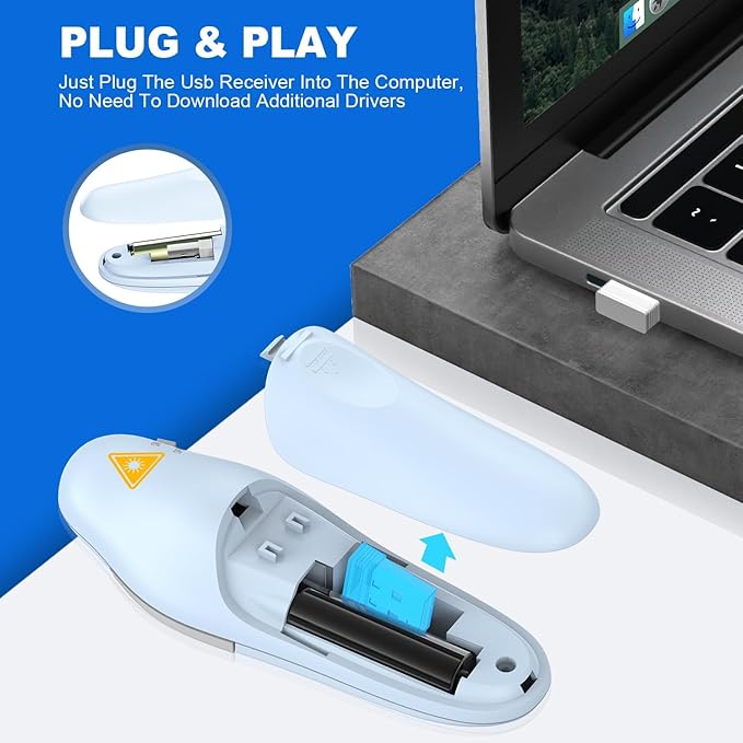 QUI Presentation Clicker Wireless Presenter Remote Clicker for PowerPoint Presentation Remote, PowerPoint Slide Advancer for Mac/Windows/Linux, Google Slide/PPT/Keynote, USB A, Blue