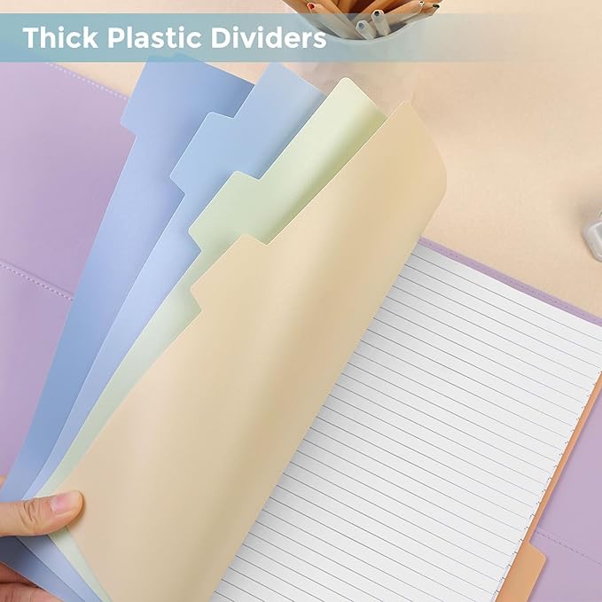 SKYDUE Durable Plastic 8-Tab Dividers, Big Tab Dividers for 3 Ring Binder, Write & Erase 3 Ring Binder Dividers with Tabs, with Sticker Labels, 1 Set, Pastel Color