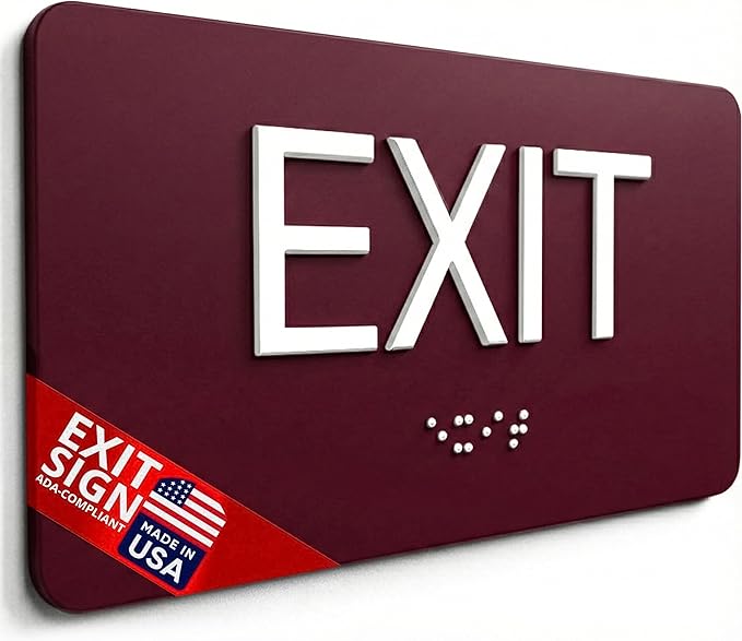 ADA Compliant Sign with Braille (6" x 3", Exit, Burgundy)