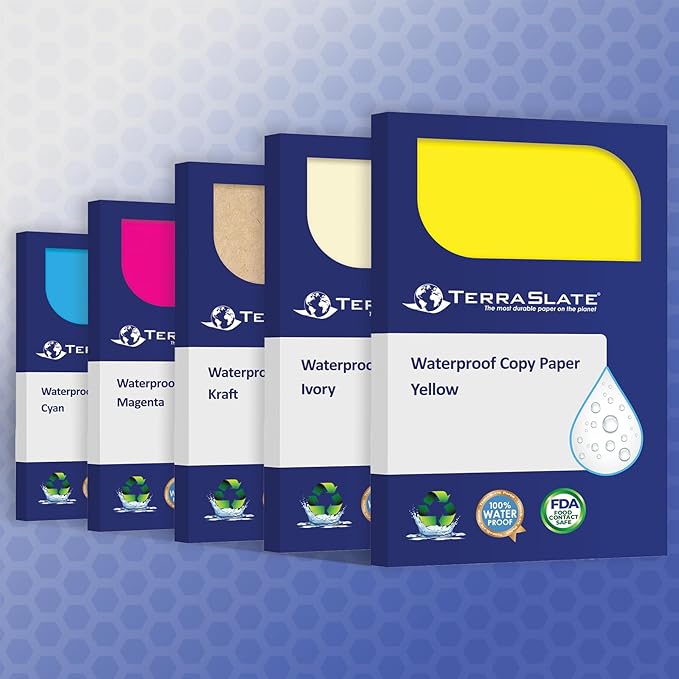 TerraSlate Waterproof Paper, Rip-Proof Colored Paper, Ivory, 50 Sheets, 10 Mil (120 lb Cover), 8.5” x 14”, Laser Printer and Copy Machine Compatible