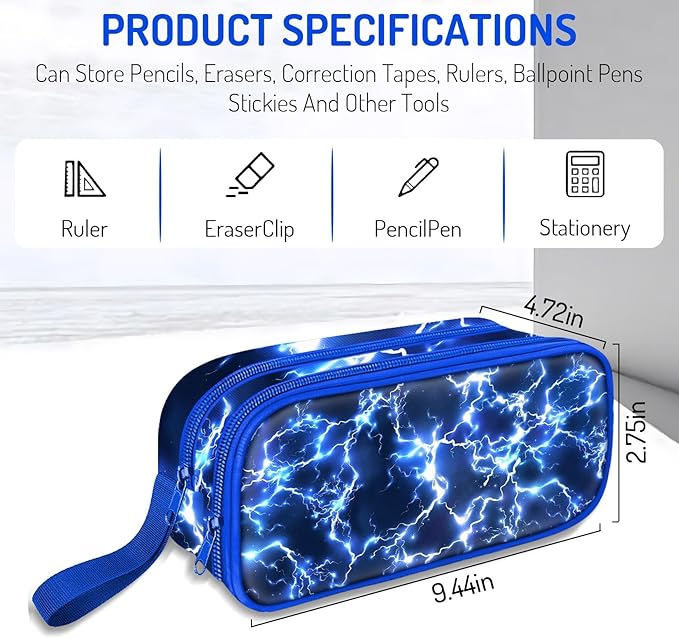 Fitvc Large Pencil Case for Boys,Lightning Boys Pencil Pouch for Kids Teens School,Large Capacity Pen Box Marker Organizer for School