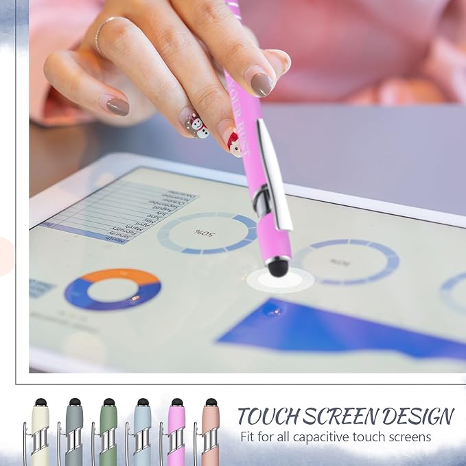 Zonon 12 Pcs Inspirational Pens Bulk Funny Ballpoint Pen with Stylus Tip Motivational Gifts for Valentine's Day Teacher Coworkers Nurse School Office Supplies(Morandi,Boss Lady)