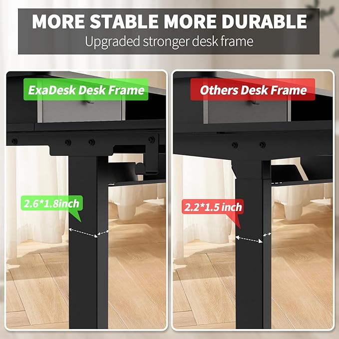 ExaDesk 48 * 30 Inches Electric Standing Widened Desk Adjustable Height with 4 Drawers, Double Storage Shelves, Home Office Workstation Sit Stand up Desk (Classical Black)