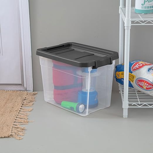 Sterilite 18-Pack Modular Stacker Box, Durable Clear Plastic Storage Bins with Latching Lids, 30 Quart - Stackable Organizing Container Boxes for Closet, Bathroom, and Office