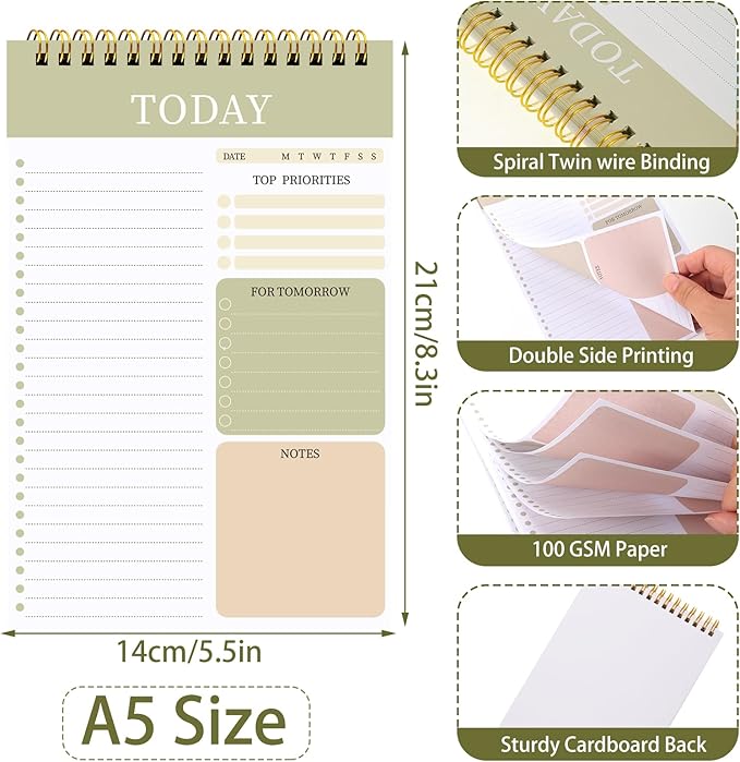 Thboxes 2 Packs To Do List Notepad, Total 208 Pages To Do List Notebook A5 Undated Daily Planner Notepad with Task Checklist Home Office School Supplies