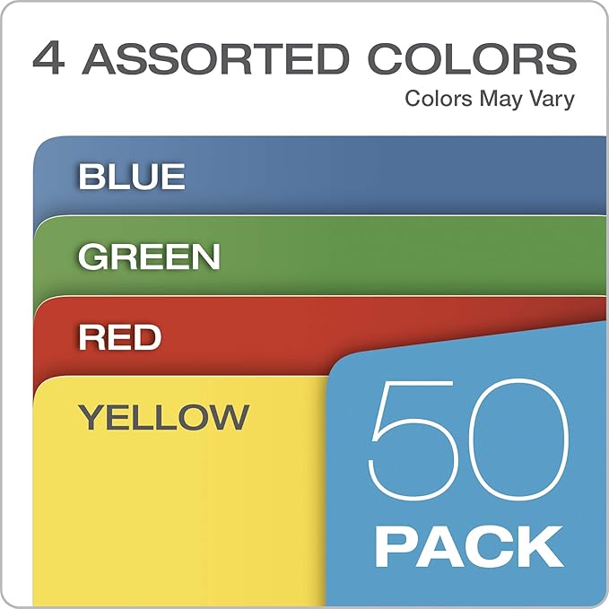 Pendaflex File Jackets, Color File Folders with 2 inch Expanding Sides, Color Assortment May Vary, Letter Size, Straight Cut Tab, 50/Box (B3043DTAST)