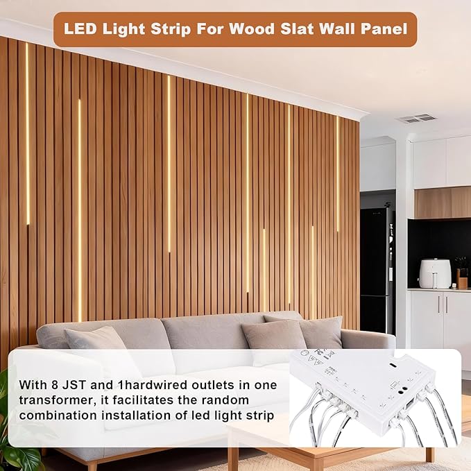 CUBITOR Under Cabinet Led Light Strip kit,2 Roll x 16.4ft Cuttable 3000K COB,Diffused Power with 8 JST & 2 Hardwired Outlets,Touch Sensor for Gun Safe Case,Book Shelf,Floating Shelf,Slat Wall Panel