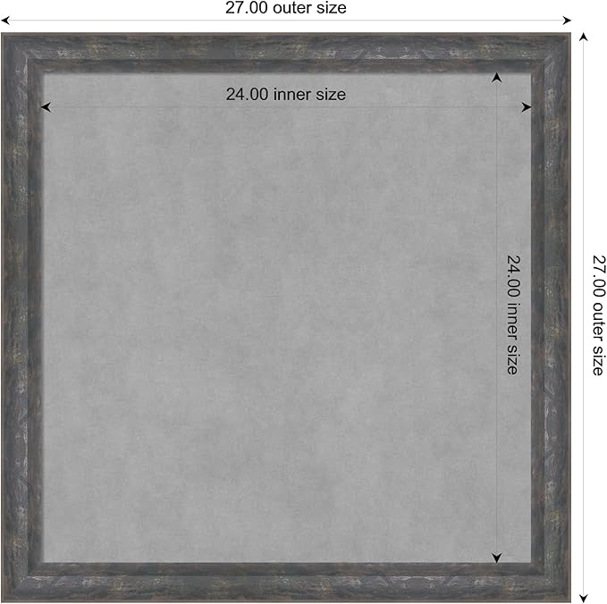 Amanti Art Grey Framed Magnetic Board 27x27 Medium Vision Board for use with Magnets, 100% Metal Sheet to Display Items as Office Decor or for Home Organization in mudroom, Kitchen or Kids Room