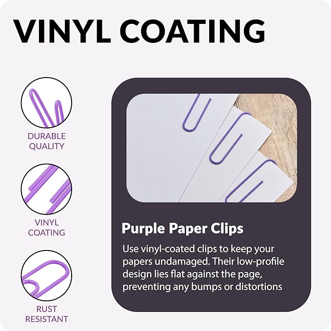 Jumbo Paper Clips, 2 Inch Large Paper Clip, 100 pcs Paperclips (Jumbo, Purple)