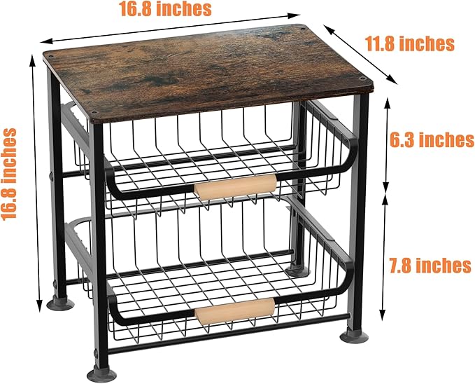 NiuYichee 3-layer Kitchen Fruit Storage Basket Snack Rack, Countertop & Desktop Pull-out Metal Basket with Handle, Organizers