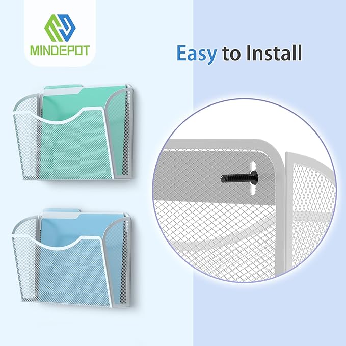 MINDEPOT Wall File Organizer,Hanging Wall Mounted File Folder Binder Holder Mail Organizer for Office,Home and School Supplies