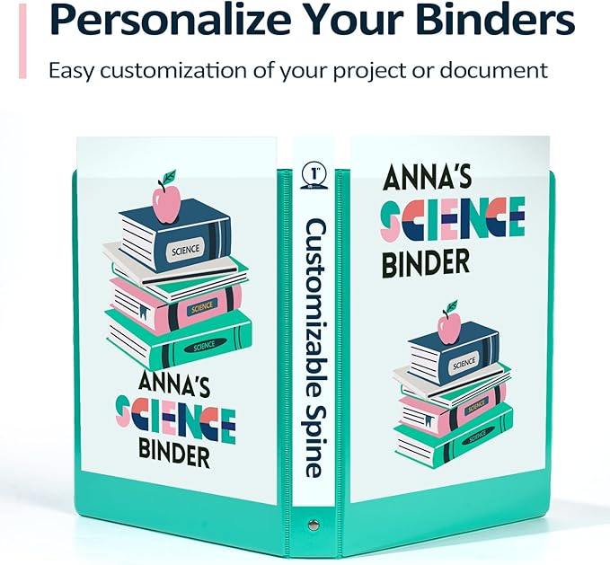 BinderX Extra Durable 3 Ring Binder, Round Ring 2 Inch Binders, Fits 450 Sheets of 8.5x11 Paper, Customizable View Cover with Inside Pockets, Cute 2" Binder, School Supplies for Girls, Aqua Blue