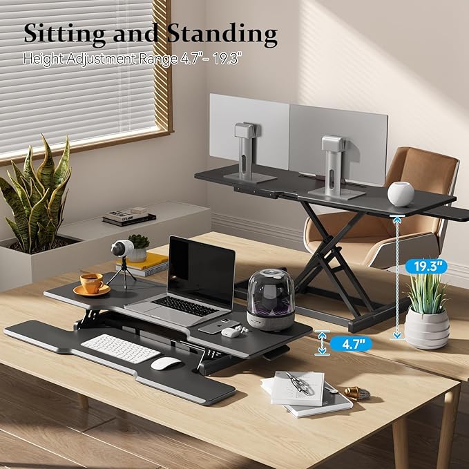 JYLH JOYSEEKER 42 inch Standing Desk Converter, Height Adjustable Desktop Standing Desk with Keyboard Tray for Two Monitors, Sit to Stand up Desk Riser Computer Workstation for Home Office, Black