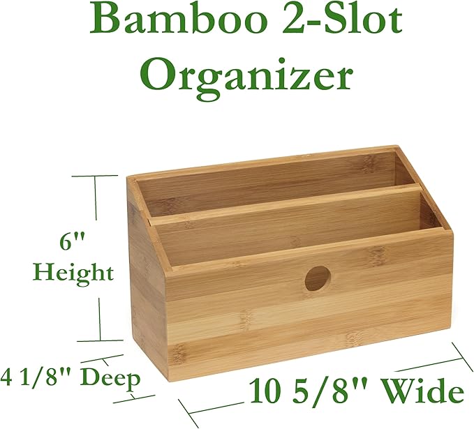 Lipper International 808 Bamboo Wood 2-Slot Office Supply Desk Organizer, 10 3/4" x 4 1/8" x 6"