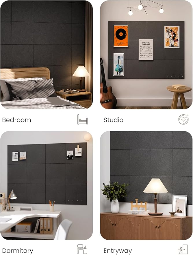 Fluxynara Large Felt Bulletin Board 48" x 36" Cork Board Alternative-12 Pack with 70 Safe Removable Adhesive Tabs, Cork Boards for Walls Cork Board for Home Office Classroom Pin Board - Charcoal Gray