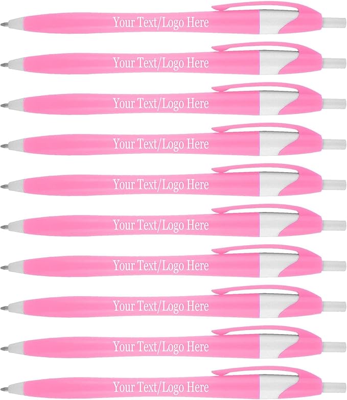 SyPen Personalized Pens With your Custom Logo or Text-1000 Pack Bulk-for Businesses, Parties, and Events, Custom Printed Slim Ballpoint Click Pens, Pink Barrel Color, Black Ink