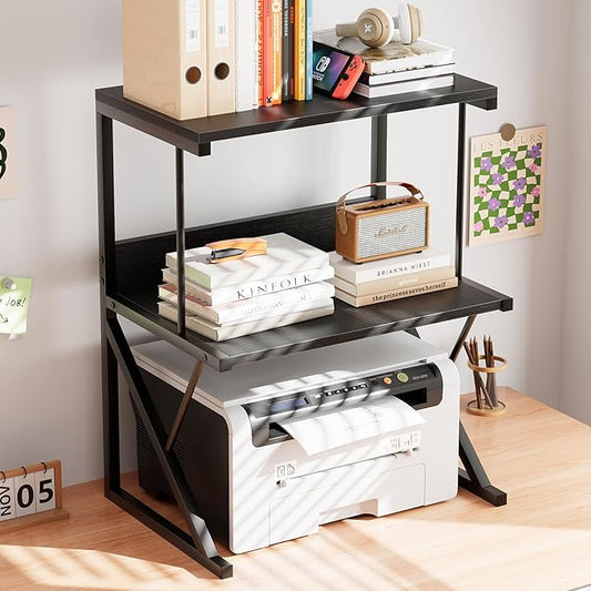 aboxoo Printer Stand for Desk, Desktop Printer Shelf Large 3-Tier Multi-Purpose Office Organization Shelves for Home Office, Black