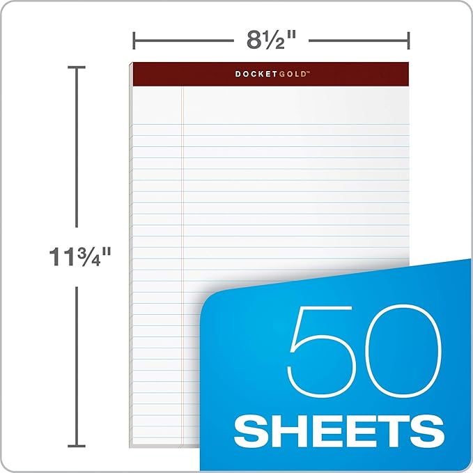 TOPS Legal Pads, 12 Pack, Premium Docket Gold Note Pad Bulk Pack, 50 Legal Ruled 8.5 x 11 Sheets, Thick White Paper with Extra Hard Back, Proudly Made in the USA