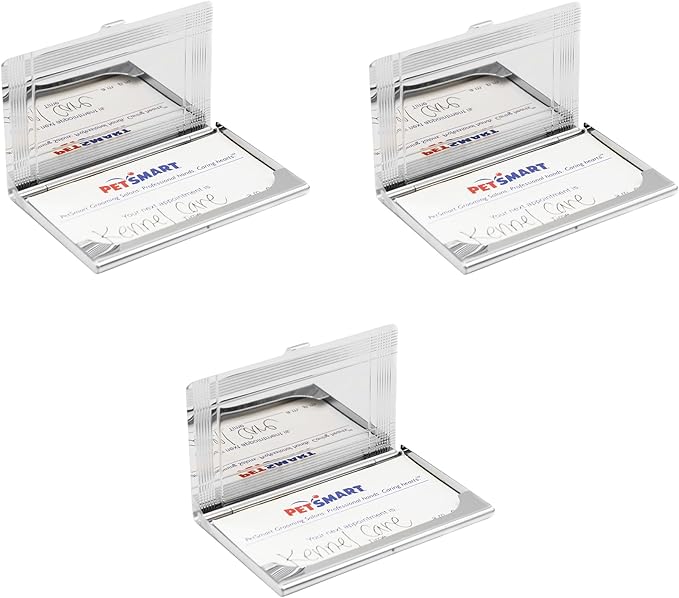 Stephanie Imports Set of 3 Slim & Minimalist Metal Business Card Holder Unisex Case (Silver Crossing)