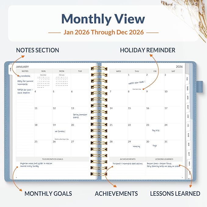 SUNEE 2026 Planner 5.9" x 8.3" – Dated Productivity Planner for Time Management - Daily,Weekly & Monthly Planner to Achieve Goals - Planner 2026 dated from January 2026 – December 2026,Grey Blue