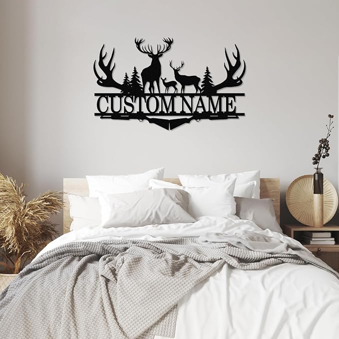 Dyoart Personalized Deer Metal Cabin Sign | Custom Metal Signs Outdoor | Deer Custom Wall Art | Outdoor Deck Decor | Last Name Deer Monogram | Camping Signs | Deer Hunter Gift | Cabin Decor