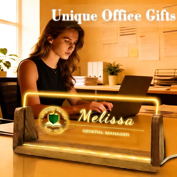 Desk Name Plate Personalized Custom Light Up Acrylic Plaque for Desk Customized Office Gifts for Coworkers Teacher Office Decor for Women Men