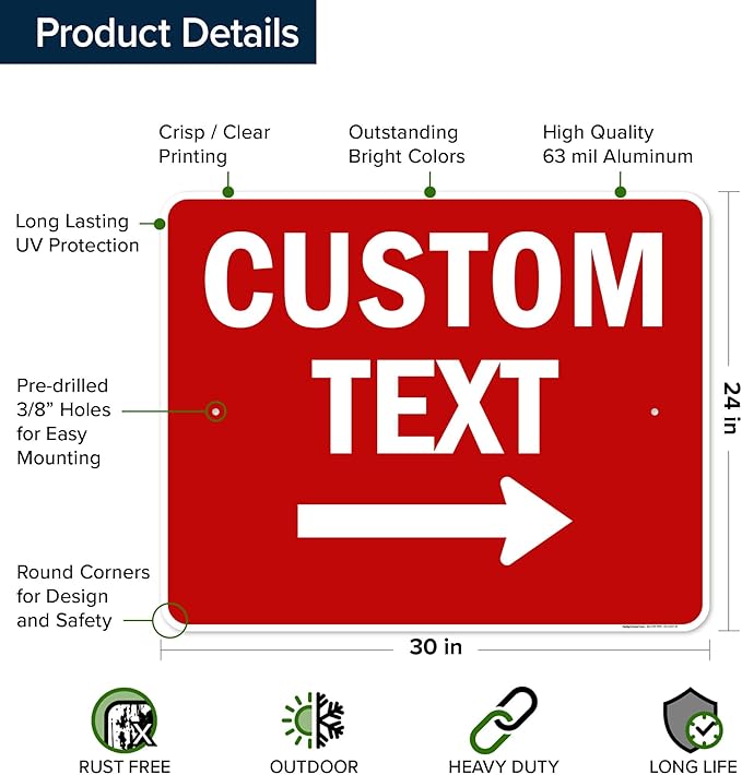 Custom Arrow,Custom Directional Sign, Right Arrow, 24x30 Inches, Rust Free .063 Aluminum, Fade Resistant, Made in USA by My Sign Center