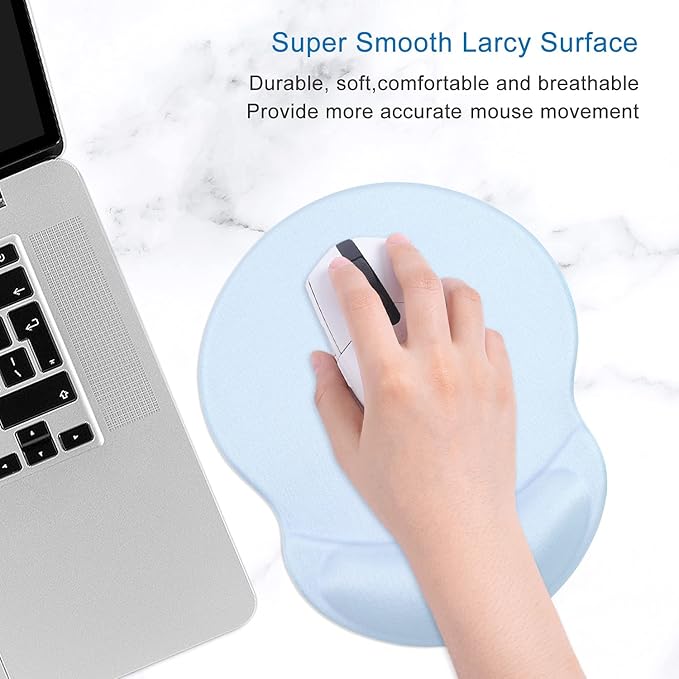 ITNRSIIET Ergonomic Mouse Pad with Gel Wrist Support Small Wrist Rest Smooth Surface Non-Slip PU Base Comfortable Office Supplies Pain Relief, 8.7 x 7.2 inches, Blue