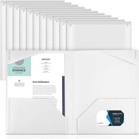 Henoyso 18 Pcs Plastic Folders with Clear Front Pockets Heavy Duty File Folders with 2 Pockets and Card Slot for Student Communication School Office Presentation Report (White)