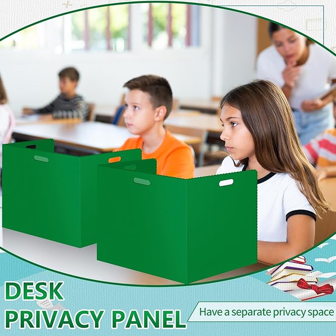 24Pack Desk Dividers for Students 14 × 17.5 × 14 Inch Plastic Durable and Waterproof Black Privacy Folders Shields Test Dividers with Classroom Privacy Boards for School Study Supplies (24PCS Green)
