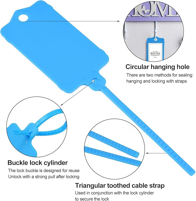 100pcs Blank Plastic Tags for Labeling Reusable Hanging Tags Ties Key Tag Storage Labels Waterproof Plastic Mark Label Writable Hang Sign with One Marker Pen (Blue)