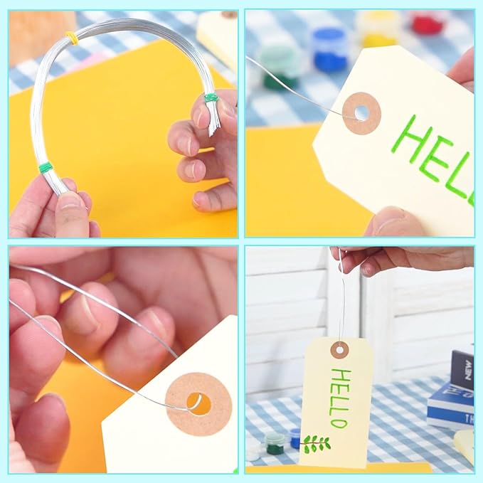 SallyFashion 120 PCS Manila Tags with Wire, 4 3/4" x 2 3/8" Heavyweight Shipping & Inventory Labels, Blank for Price, Gift, Retail, Crafts, Warehouse & Office