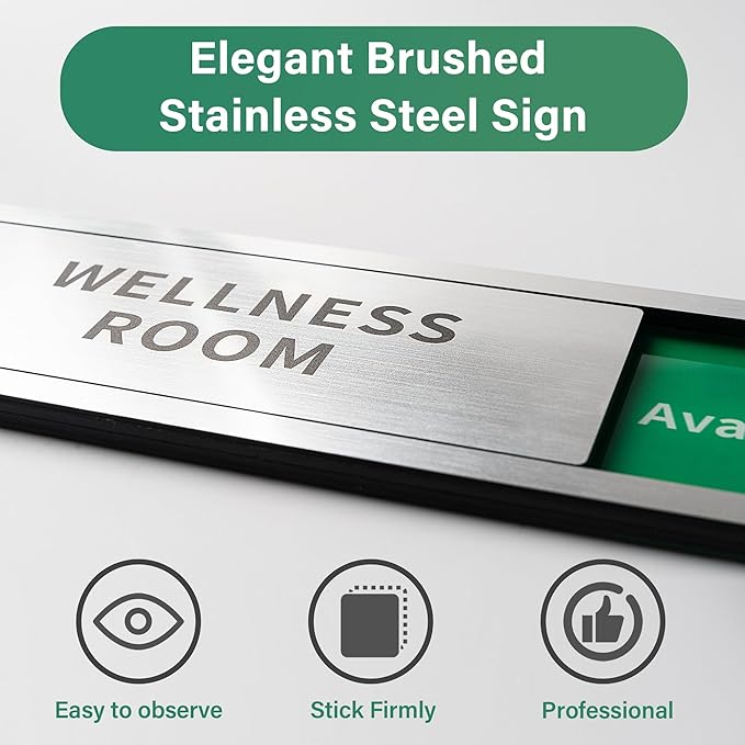 2 Pack Wellness Room Door Signs Do Not Disturb, In Use/Available Slider Sign for Home Office, Wellness Conference Vacant Occupied Privacy Slide Door Sign, Brushed Silver 8" x 2.6"