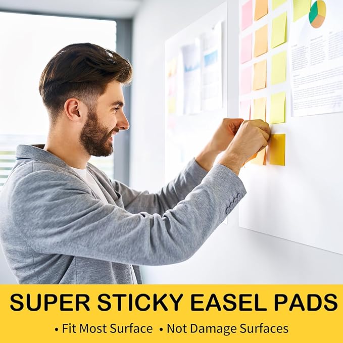 COIDEA Sticky Easel Pad, 25 in x 30 in, Large Sticky Notes for Wall, Super Sticky Easel Paper, Self Stick Flip Chart Paper for Teachers and Office, White, 30 Sheets/Pad, 6 Pad Total