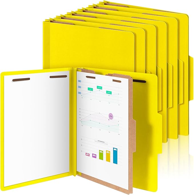 Skyygemm 12 Pcs Classification Folders Letter Size, 1 Divider Pressboard File Folder with Fasteners, Expanding File Organizer Bulk for School Teachers, Office Employee, Coworker, Staff (Yellow)