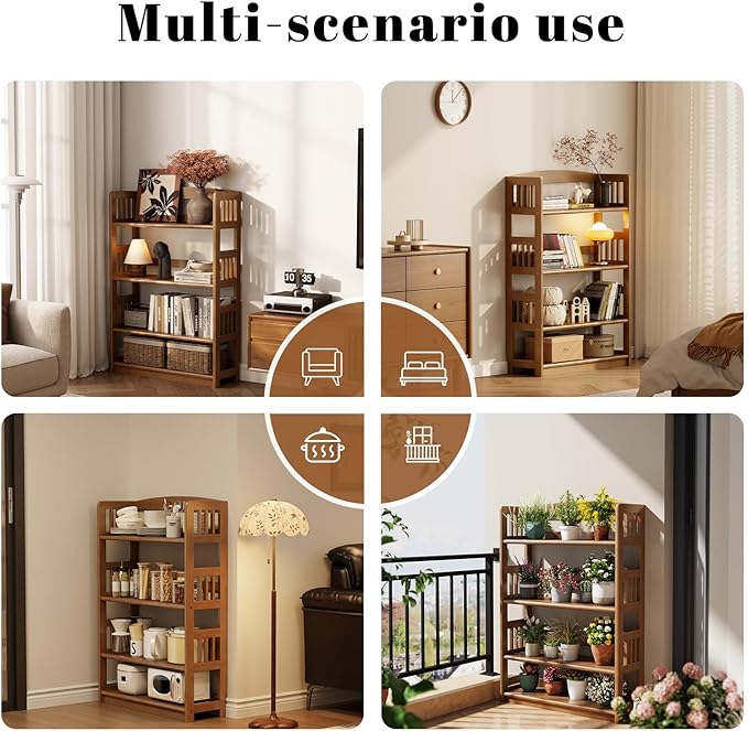 AnywaysWood 4 Tier Solid Wood Open Shelf Bookcase,Modern Wooden Display Bookshelf,Farmhouse Wide Bookshelves, Freestanding Storage Cabinet for Study Room Office Living Room sunroom