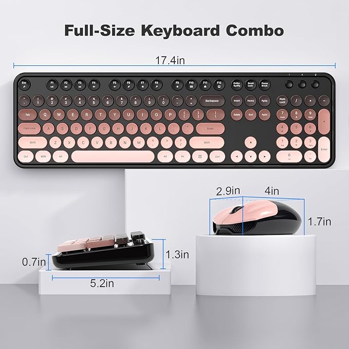 MOFII Wireless Keyboard and Mouse Combo, Full Size 2.4G Plug and Play Typewriter Retro Round Computer Keyboard and Mouse Set for Windows, Computer, Desktop, PC, Notebook - (BlackBerry Gradient)