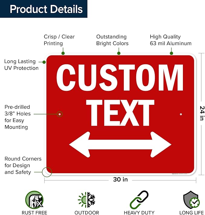 Custom Arrow,Custom Directional Sign, Two way Arrow,24x30 Inches, Rust Free .063 Aluminum, Fade Resistant, Made in USA by My Sign Center