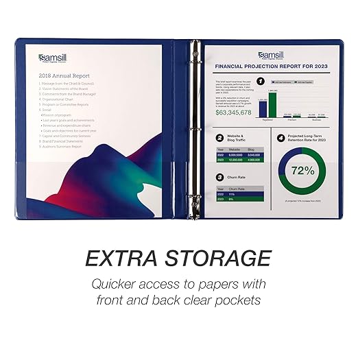 Samsill Economy 0.5 Inch 3 Ring Binder, Made in The USA, Round Ring Binder, Customizable Clear View Cover, Dark Blue