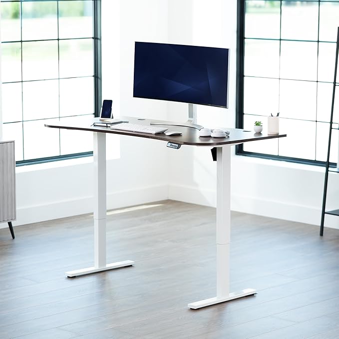 VIVO Electric 63 x 32 in Rustic Standing Desk, Memory Height Adjustment, 1B Series, Holds 220 lbs, Vintage Brown Top White Frame, DESK-KIT-1W1N