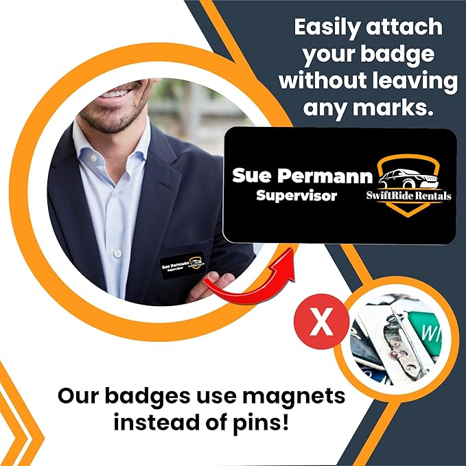 Magnet Me Up Custom Printed Magnetic Name Tag Badge with Logo (Right), 1.5x3 inch, Full-Color Customizable Identification Label, for Schools, Offices, Businesses, Made in USA