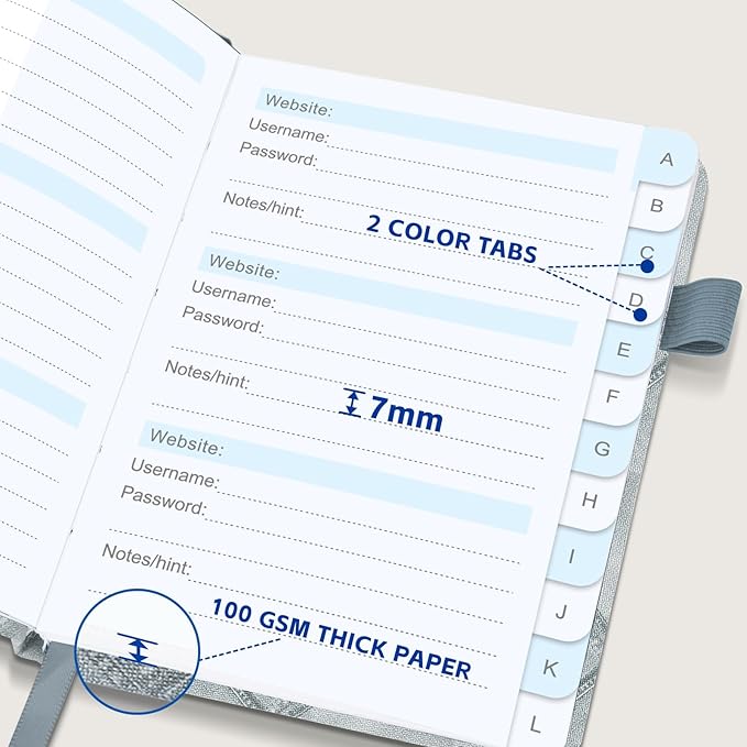 MOSA BEAR Password Keeper Book with Alphabetical Tabs，4.3"x5.7" Small Password Books for Seniors Password Notebook for Internet Website Address Log in Detail(NZQL)