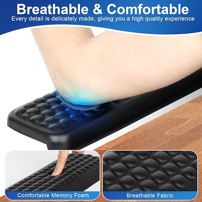 L-Shaped Desk EdgeRest, 2-Piece Set,Desk Elbow Pad, Ergonomic Design, Suitable for Desk and Table Edge, Memory Foam Material, Non-Slip and Wear-Resistant, Black Oval（Leather）
