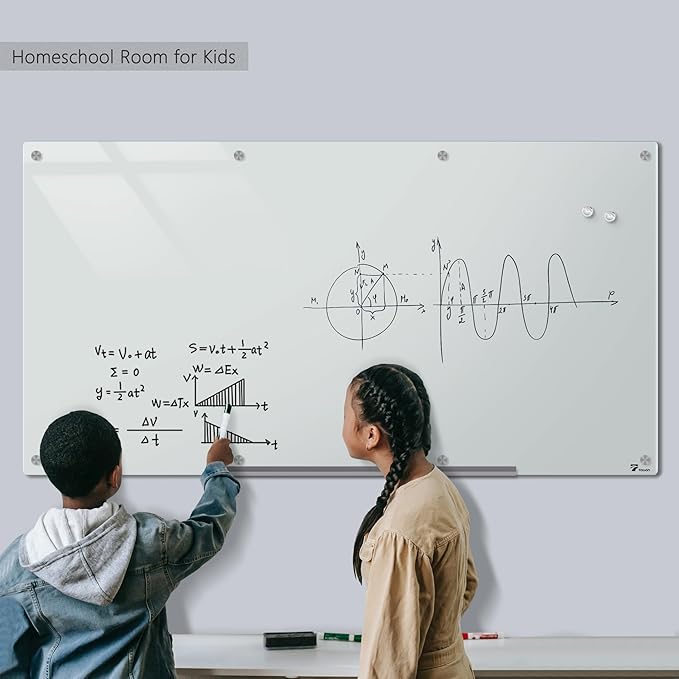 TOWON 8 x 4ft Whiteboard Huge, Glass Dry Erase Board Magnetic, 96 x 48 in, Infinity Frameless Mounting, White Surface, 4 Multi-Color Markers, 2 Strong Magnets, Pen Tray and Eraser