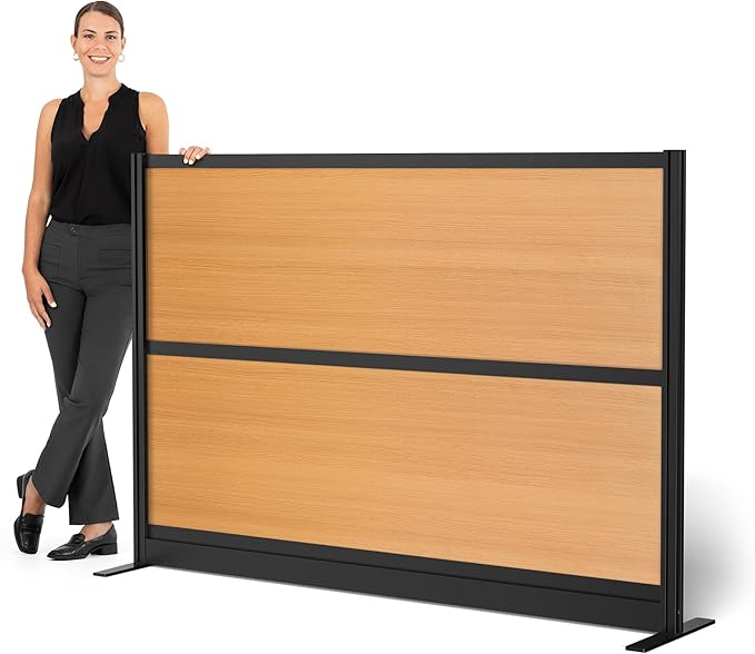 Stand Up Desk Store Beechwood Aesthetic Modular Walls | 70" W x 48" H Modular Room Dividers with Natural-Looking Woodgrain Finish for Offices, Classrooms, and More