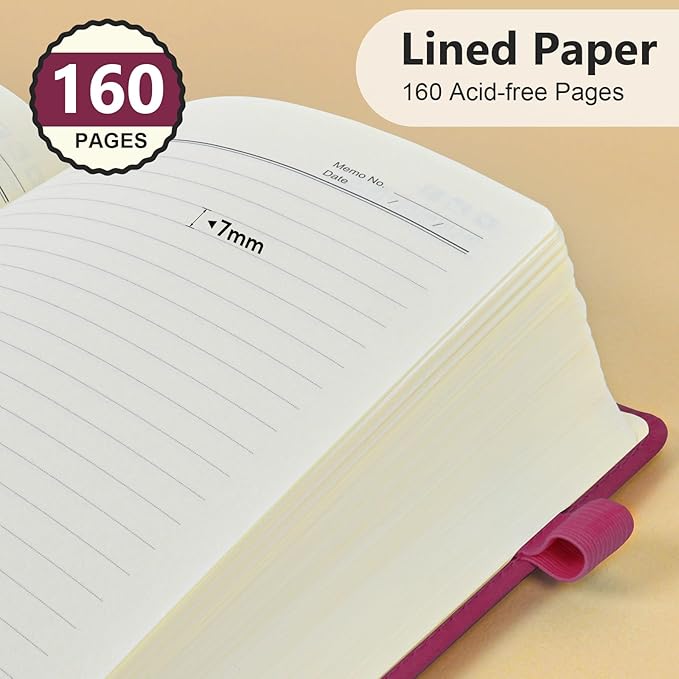 PERCUN Lined Journal Notebook for Men & Women, 160 Pages College Ruled Journal for Writing, A5 Hardcover Leather Notebooks for Work, School, Business, Travel, Daily Diary 5.9" x 8.5" (Burgundy)