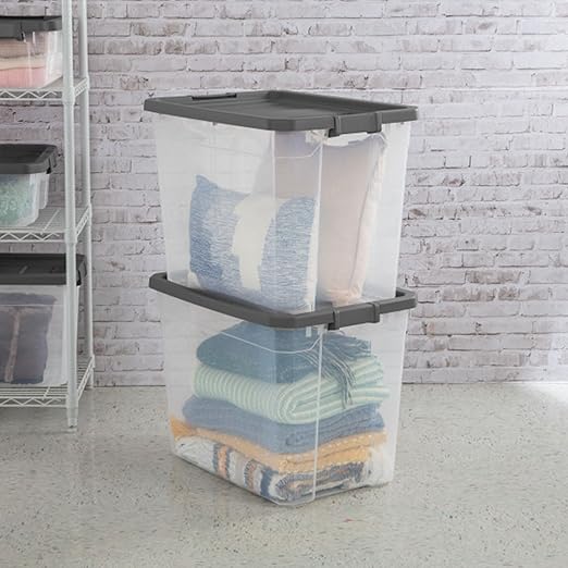 Sterilite 12-Pack Modular Stacker Box, Durable Clear Plastic Storage Bins with Latching Lids, 108 Quart - Stackable Organizing Container Boxes for Closet, Bathroom, and Office