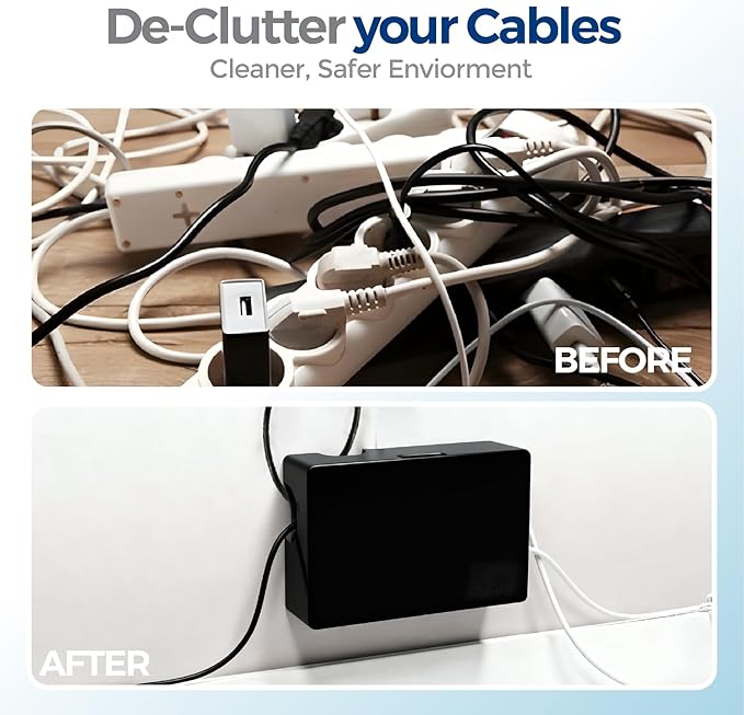 Kos Design Cable Management Box with Included Mounting Hardware – ABS Cord Organizer (12,7 x 7,8 x 4,5 in) | Heat-Tolerant Power Strip & Cable Storage | Wall-Mountable or Floor Use